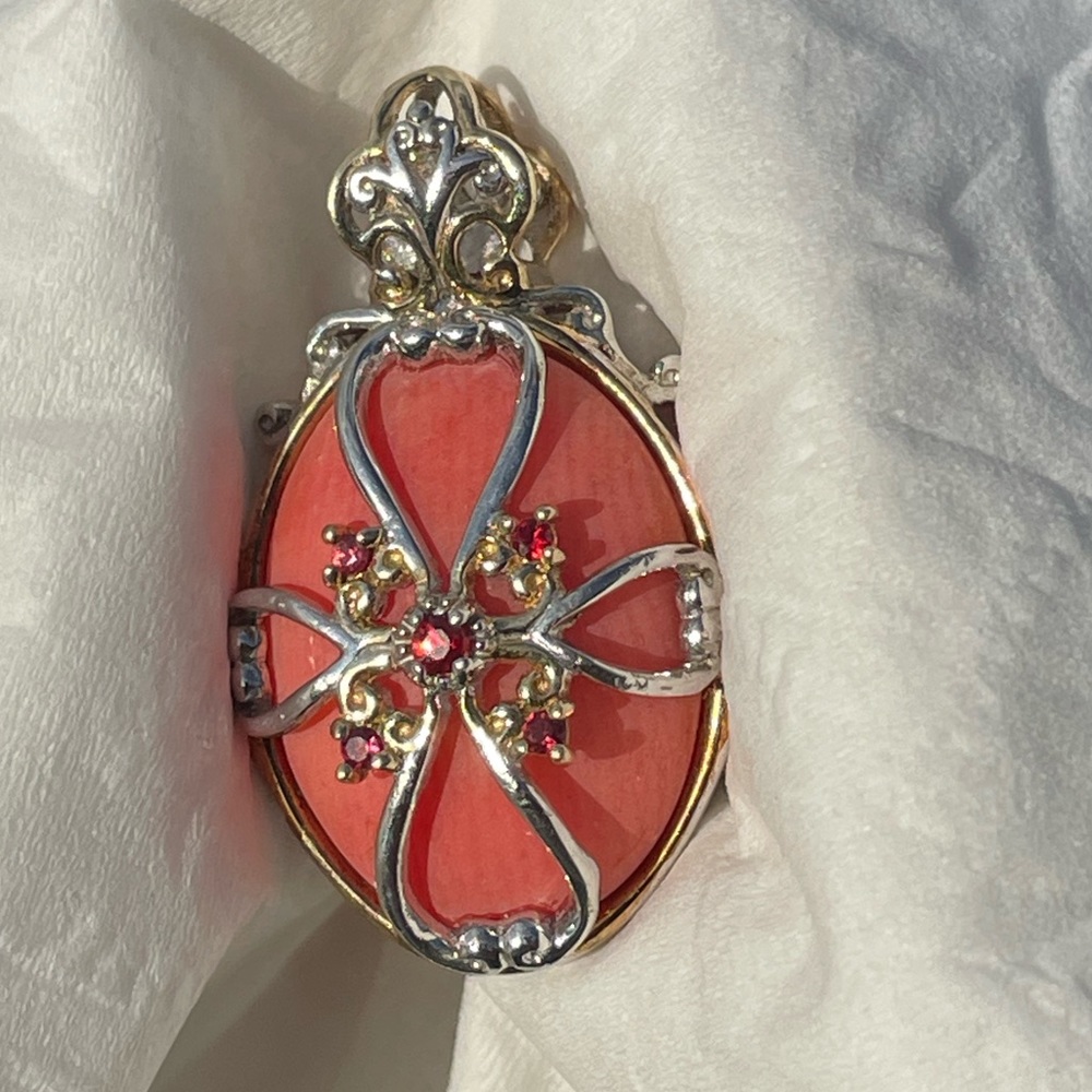Gems en Vogue Salmon Coral Sapphire Pendant - Picture 12 of 14